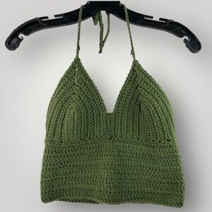 Handmade Boho Crochet Women’s Top Green Size XS!